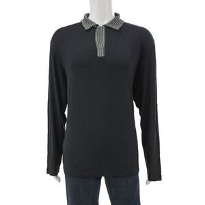 Armani Collezioni Mens Collared Long Sleeve T-Shirt Black Viscose Size 2XL